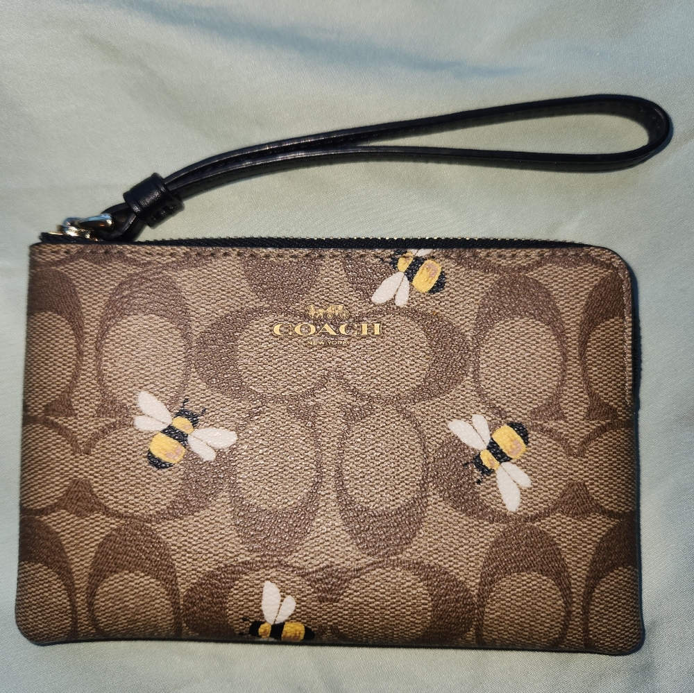 Coach Brown Wristlet with Bee Design